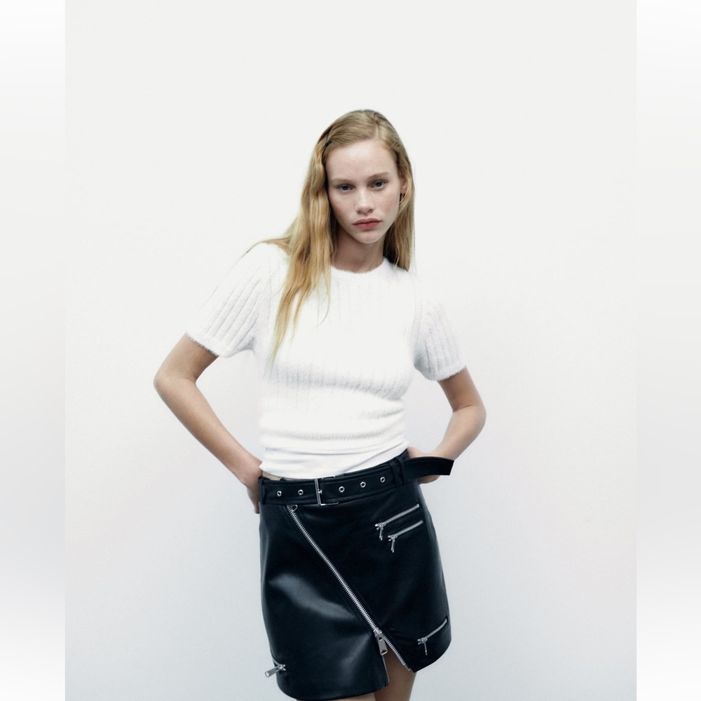 ZARA Faux soft Leather skirt with zippers.